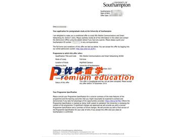 2020offer：恭喜王同學獲得南安普頓大學(世界排名：97)移動通信與智能網絡專業(yè)碩士通知書