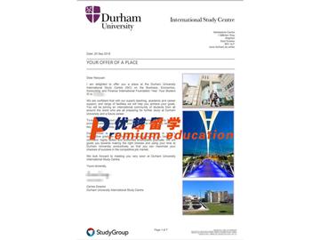 2020offer：恭喜金同學獲得杜倫大學(世界排名：78)商科、經濟、會計和金融專業(yè)本科預科通知書