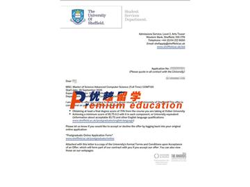 2020offer：恭喜孫同學(xué)獲得謝菲爾德大學(xué)(世界排名：78)高等計(jì)算機(jī)專業(yè)碩士通知書