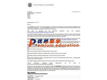 2020offer：恭喜沈同學(xué)獲得愛丁堡大學(xué)(世界排名：20)體育政策、管理與國(guó)際發(fā)展專業(yè)碩士通知書