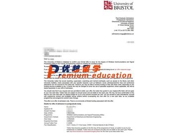 2020offer：恭喜錢同學(xué)獲得布里斯托大學(xué)(世界排名：49)無線通信和信號(hào)處理專業(yè)碩士通知書