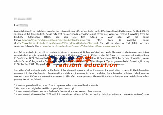 2020offer：恭喜李同學(xué)獲得倫敦政治經(jīng)濟(jì)學(xué)院應(yīng)用數(shù)學(xué)專業(yè)碩士通知書(shū)